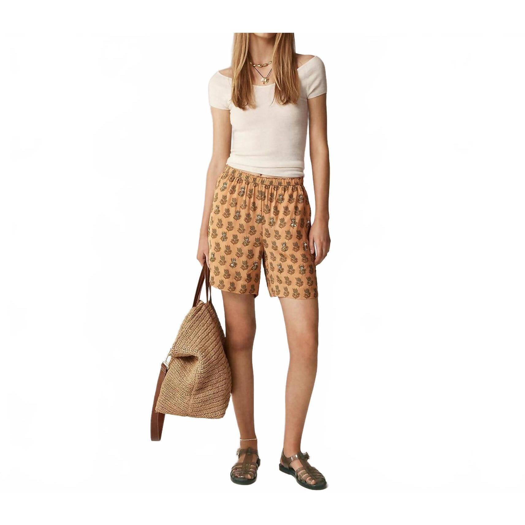 New J.Crew Stratus Embellished Printed Shorts In Tan